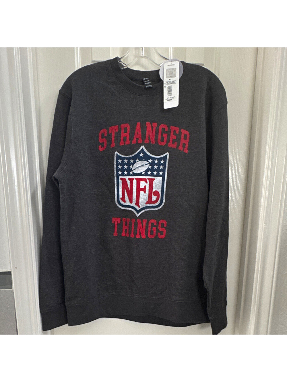 NFL Team Apparel Stranger Things Gray Crewneck Sweatshirt, Size M